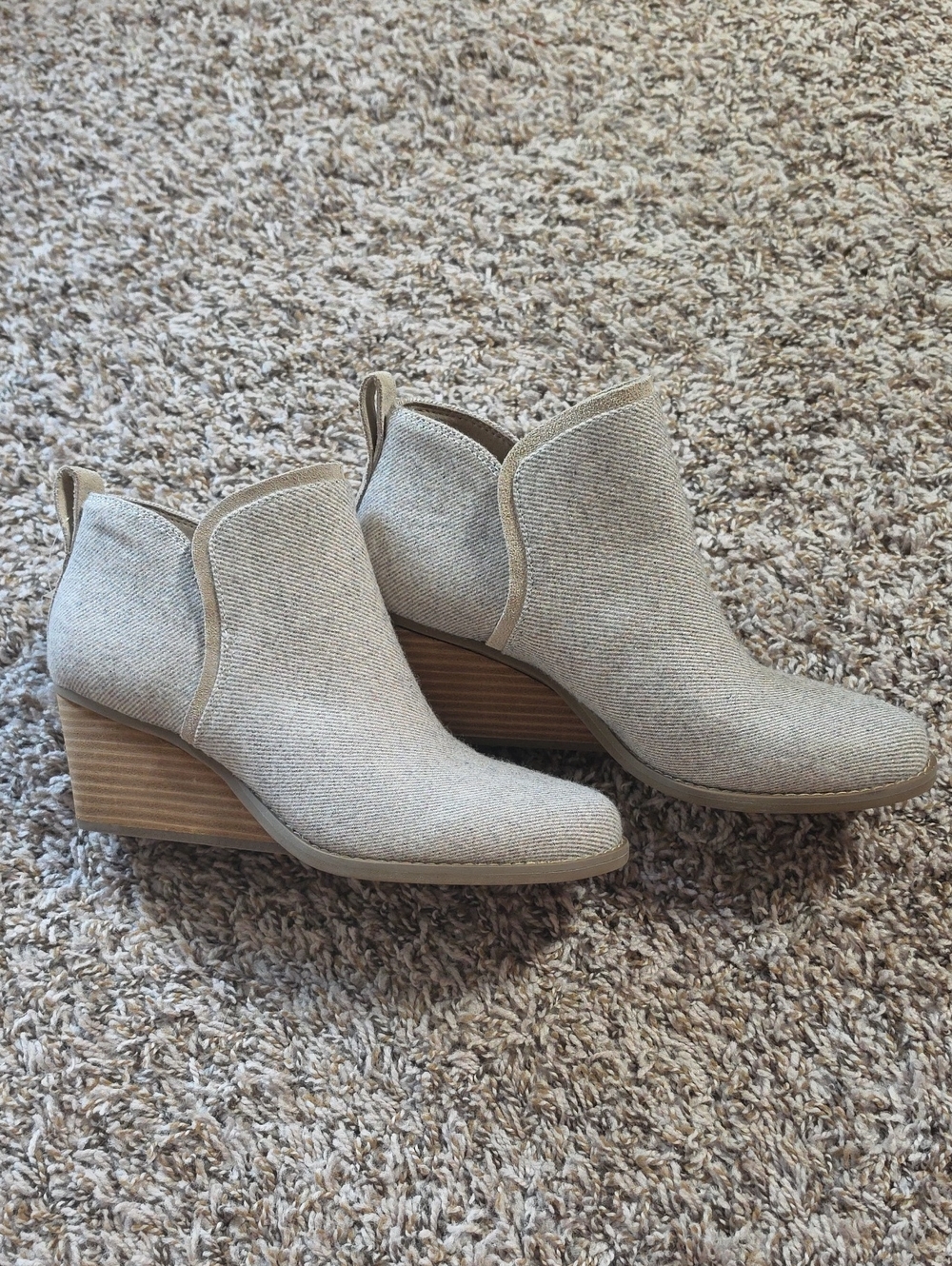 Toms Beige Textured Ankle Booties with Stacked Heel